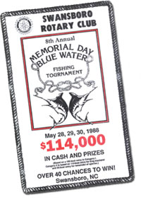 1988 Memorial Day Blue Water Fishing Tournament flyer.
